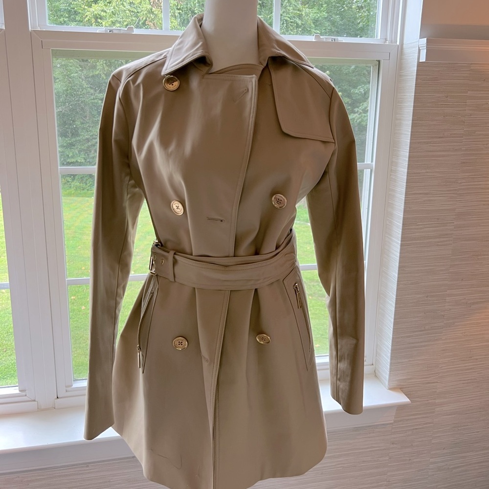 Michael Kors Tan Belted Rain Coat.